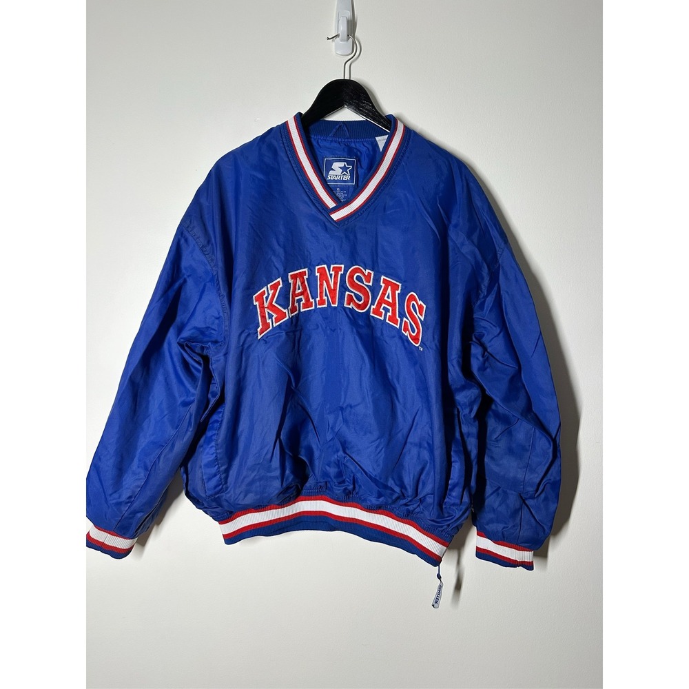 Vintage Starter Kansas Jayhawks Pullover Windbreaker Jacket Blue Mens XL NCAA